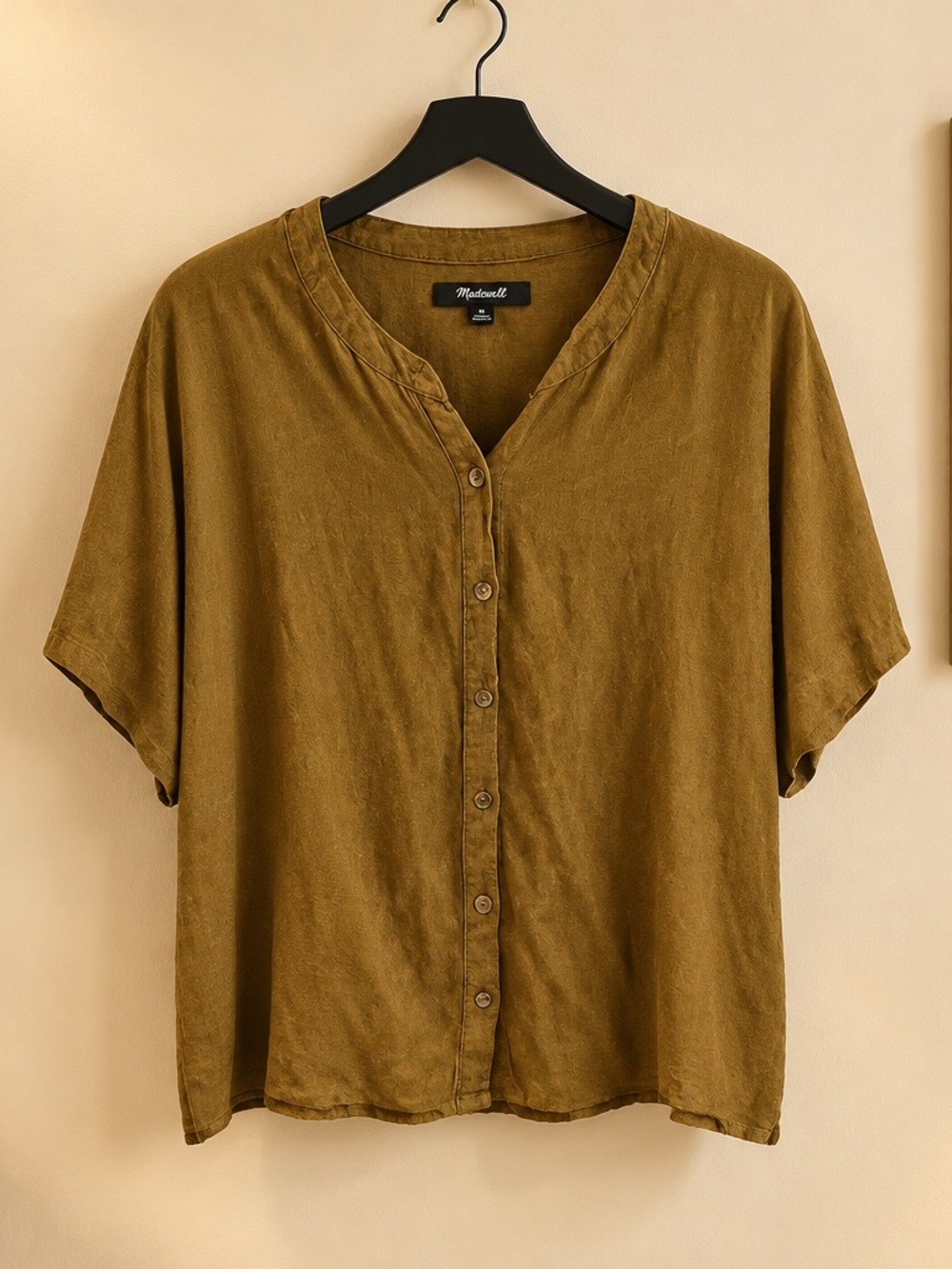 Madewell Olive-Brown Short Sleeve Button Down Top